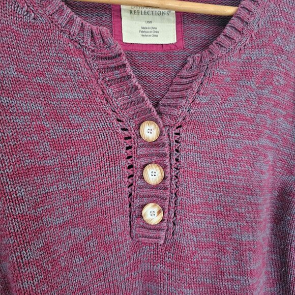 Natural Reflections Womens L Burgundy Knit Sweater‎ V Neck with Buttons《874》J - Picture 3 of 6